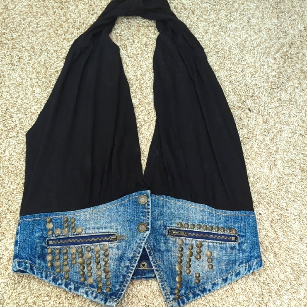 Edgy Black and Blue Women's Denim Vest.